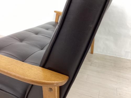 2人掛けソファー ブラウン×ダークブラウン 木製フレーム 2人掛け 合皮×木製