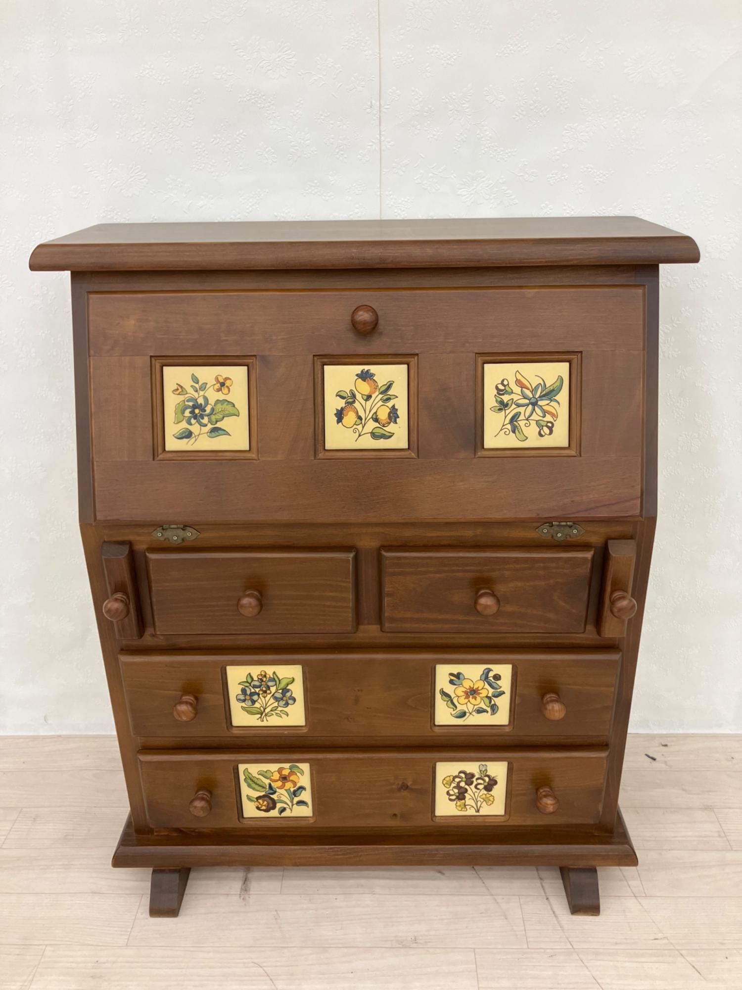 ライティングビューロー 浜本工芸 5段引き出しブラウン【トレファク堺