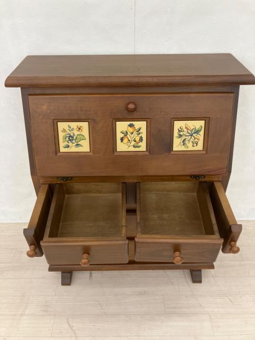 【送料込】ライティングビューロー　ダークブラウン ライティングビューロー ブラウン タイル付 3段引出し バレンシア