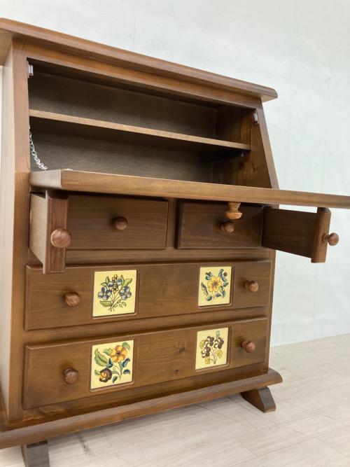 ライティングビューロー ブラウン タイル付 3段引出し バレンシア