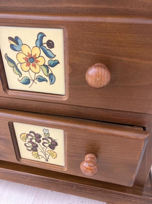 バレンシア ライティングビューロー イタリア製 アンティーク ライティングビューロー ブラウン タイル付 3段引出し バレンシア