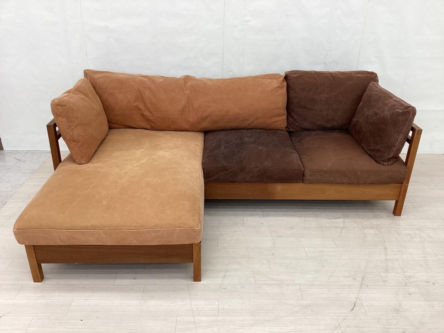 広松木工 (ヒロマツモッコウ) カウチソファー 幅:約196㎝ オレンジ