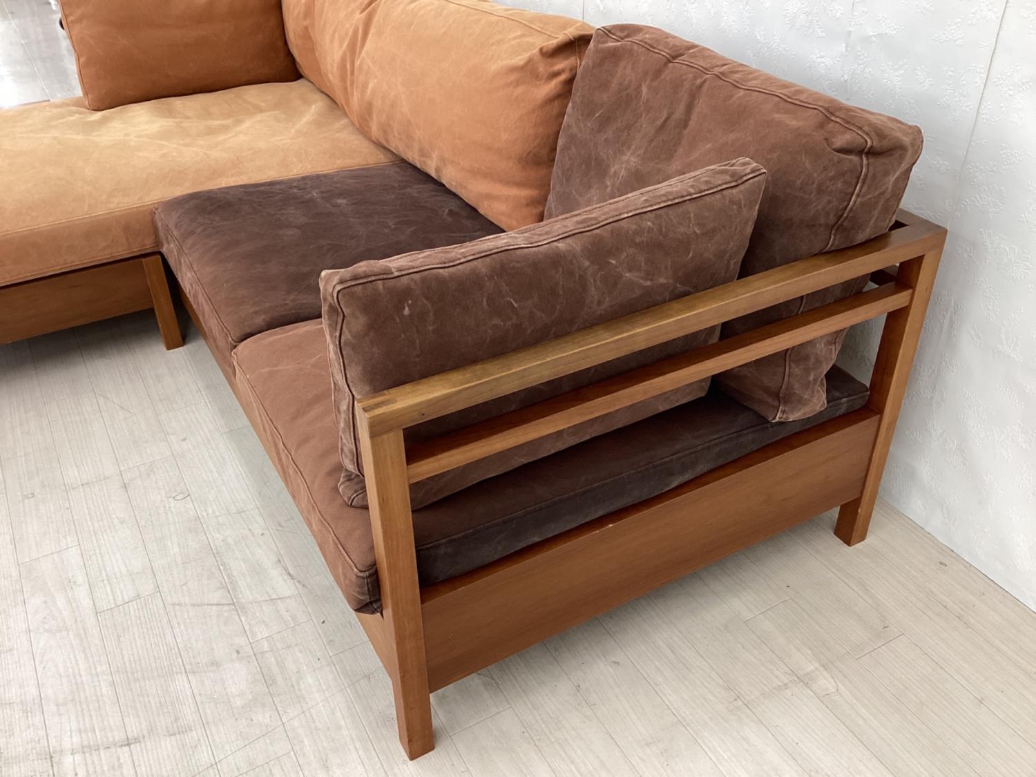 広松木工 (ヒロマツモッコウ) カウチソファー 幅:約196㎝ オレンジ