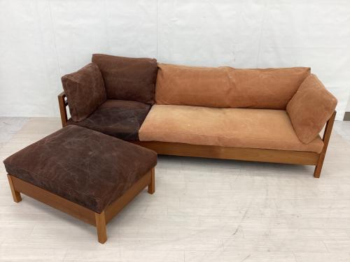 広松木工 (ヒロマツモッコウ) カウチソファー 幅:約196㎝ オレンジ×ブラウン RIPOSO 196