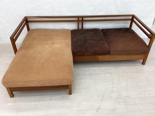 広松木工 (ヒロマツモッコウ) カウチソファー 幅:約196㎝ オレンジ×ブラウン RIPOSO 196