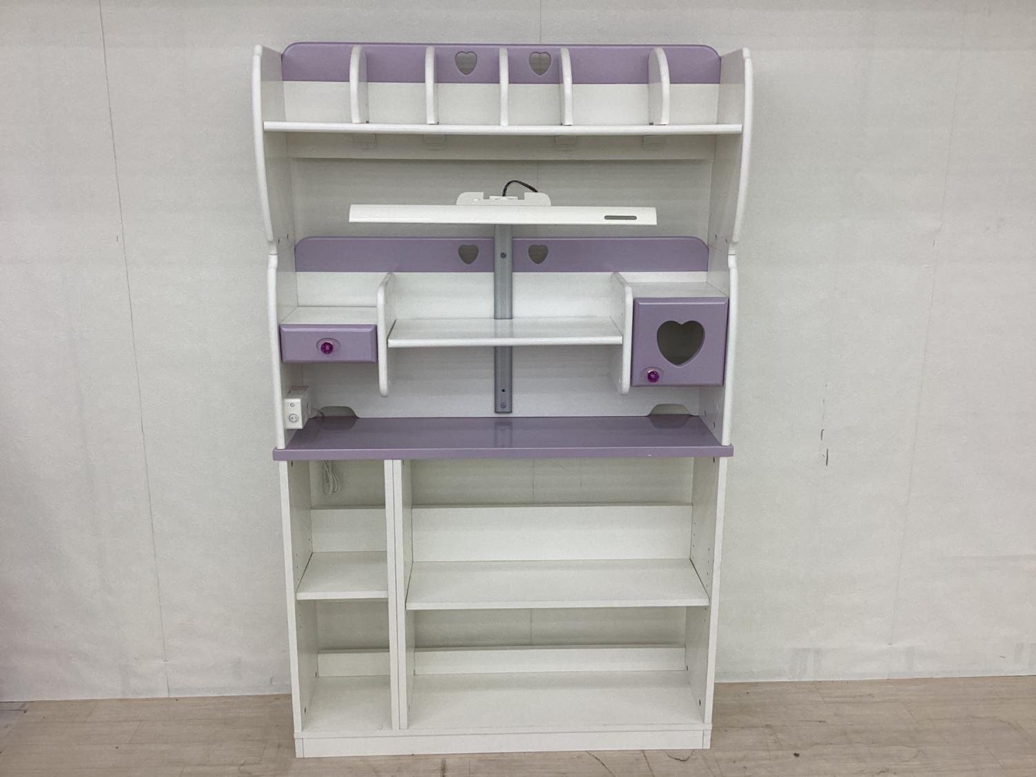 くろがね 学習机4点セット CD-CGX19 パープル×ホワイト ハート柄