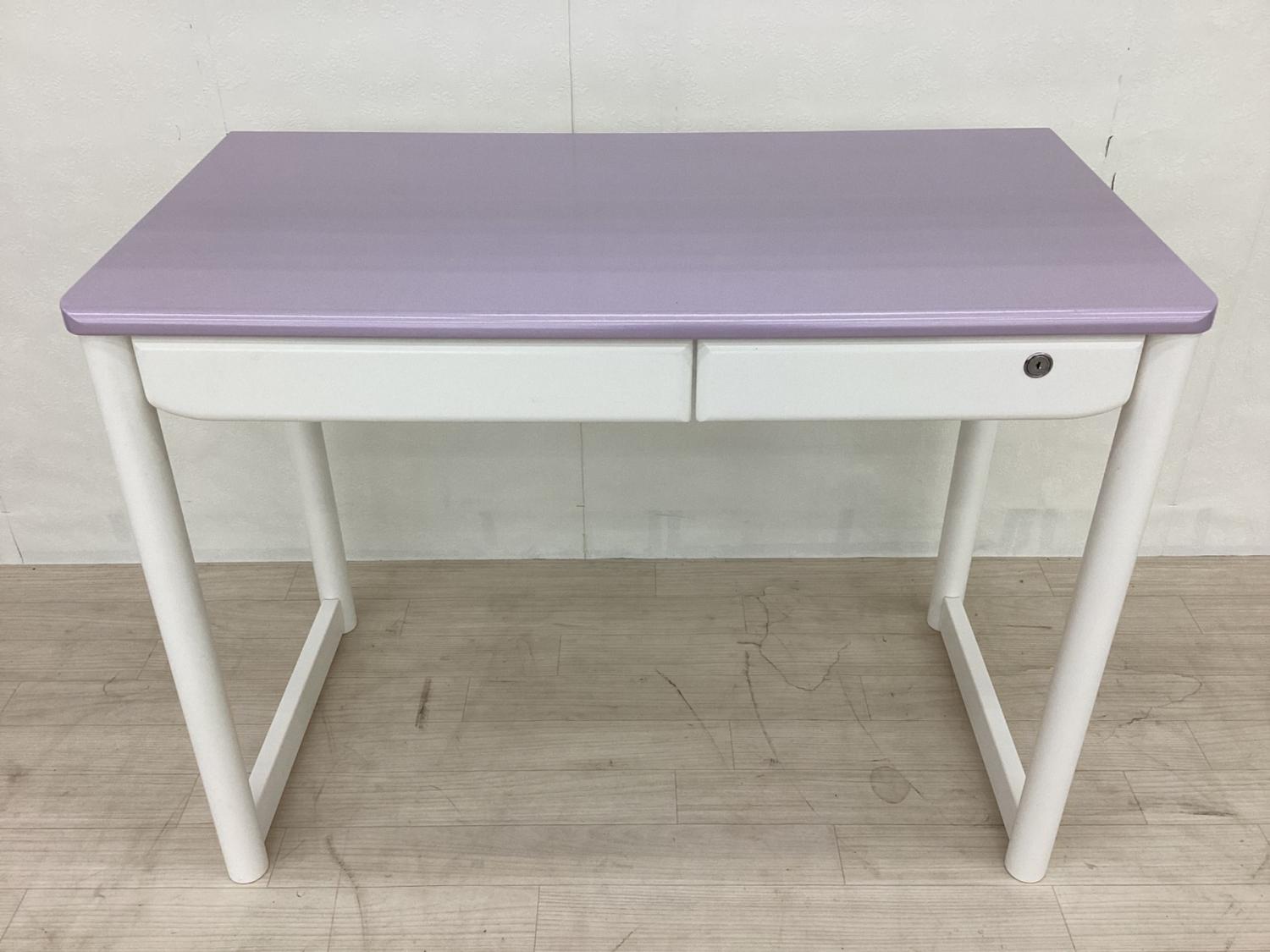 くろがね 学習机4点セット CD-CGX19 パープル×ホワイト ハート柄