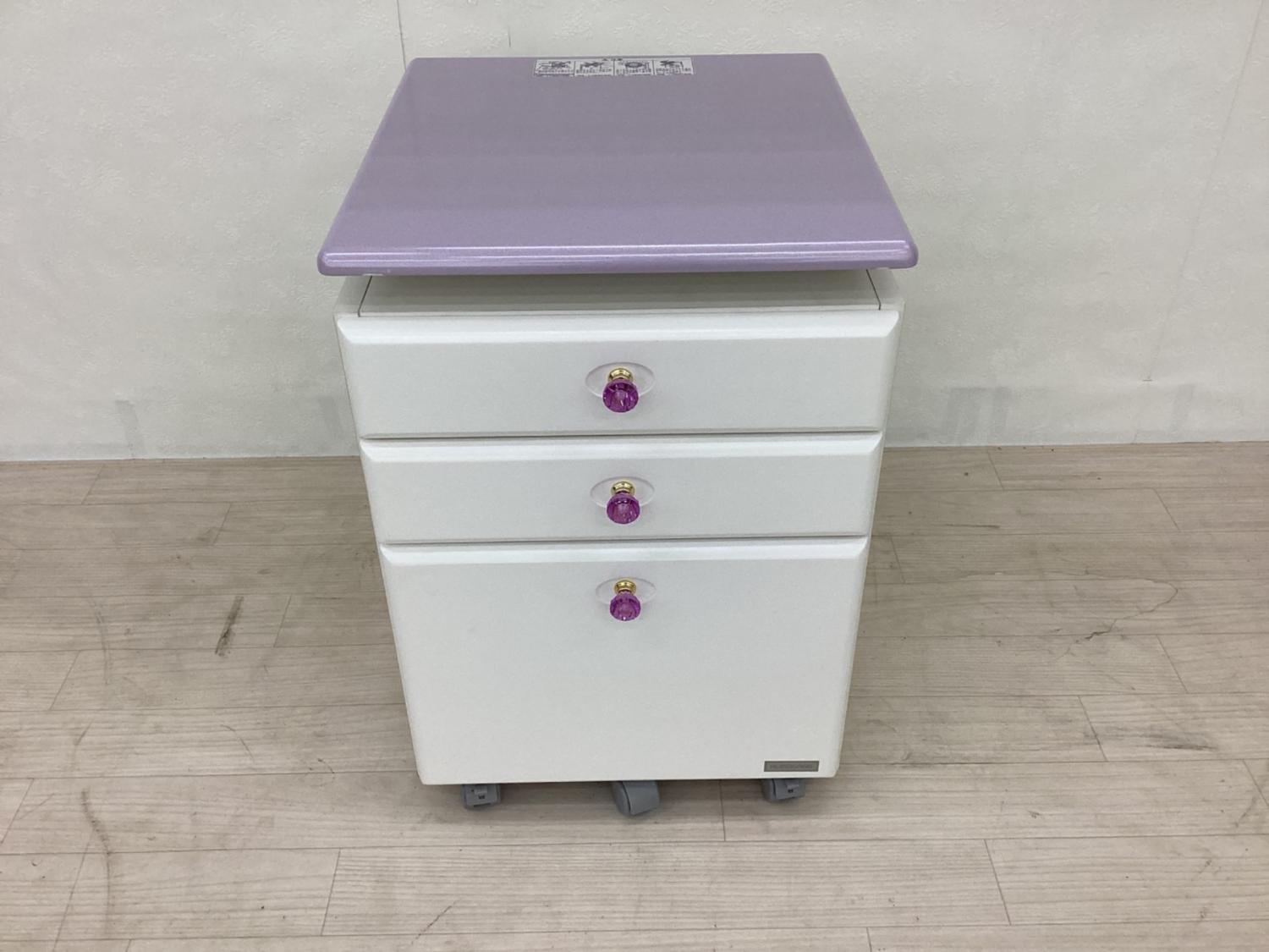 くろがね 学習机4点セット CD-CGX19 パープル×ホワイト ハート柄