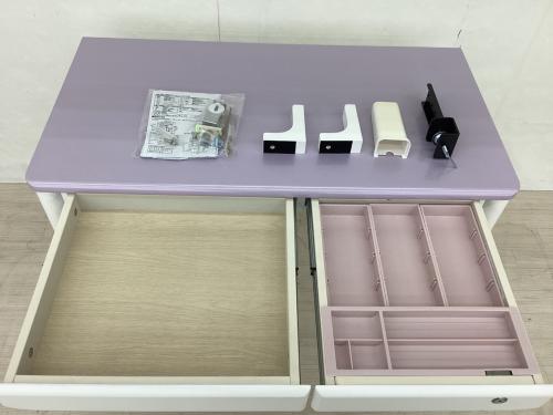 くろがね 学習机4点セット CD-CGX19 パープル×ホワイト ハート柄