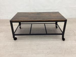 萩原 (ハギハラ) ローテーブル KT-3764 キャスター付 ダークブラウン×ブラック