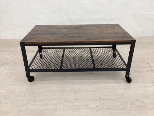 萩原 (ハギハラ) ローテーブル KT-3764 キャスター付 ダークブラウン×ブラック