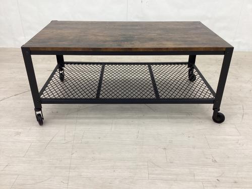 萩原 (ハギハラ) ローテーブル KT-3764 キャスター付 ダークブラウン×ブラック