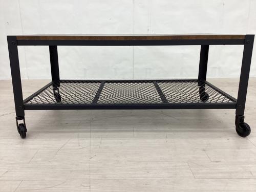 萩原 (ハギハラ) ローテーブル KT-3764 キャスター付 ダークブラウン×ブラック