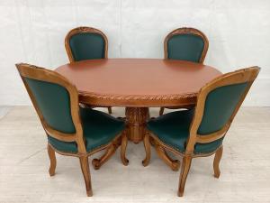 ダイニング5点セット 英国アンティーク調 ブラウン×グリーン