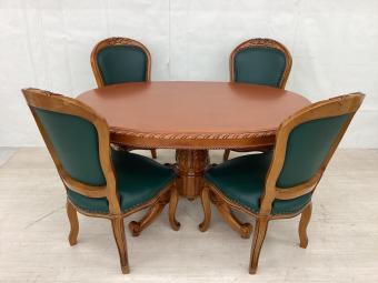 ダイニング5点セット 英国アンティーク調 ブラウン×グリーン