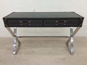 トランク風コンソールテーブル ブラック×シルバー