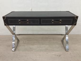 トランク風コンソールテーブル ブラック×シルバー