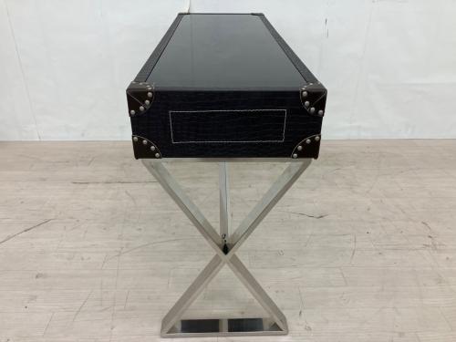 トランク風コンソールテーブル ブラック×シルバー