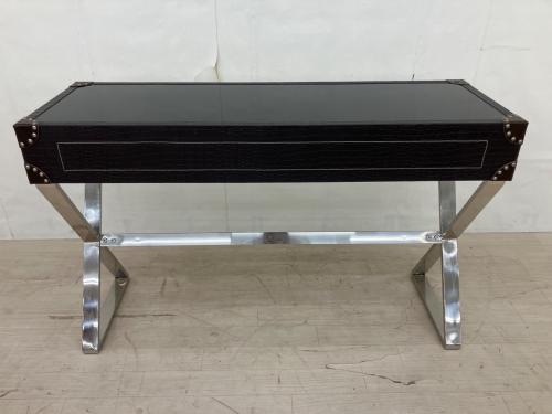 トランク風コンソールテーブル ブラック×シルバー