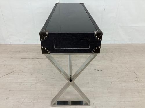 トランク風コンソールテーブル ブラック×シルバー