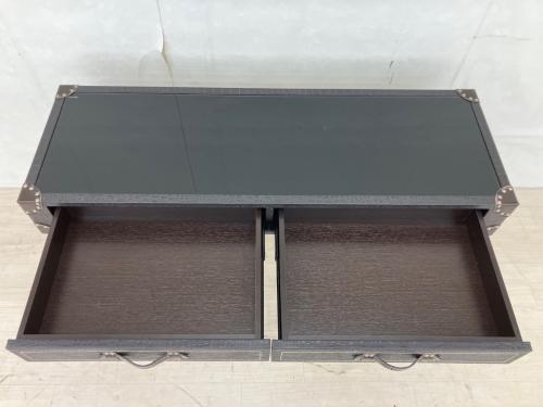 トランク風コンソールテーブル ブラック×シルバー