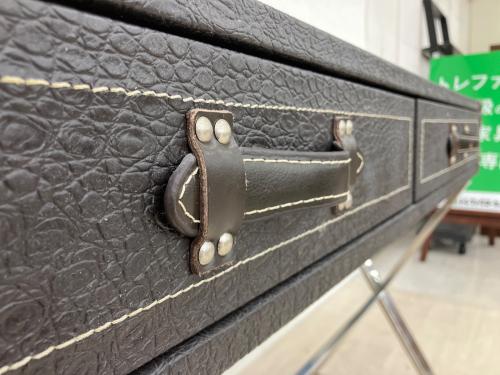 トランク風コンソールテーブル ブラック×シルバー