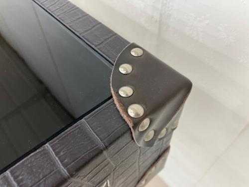 トランク風コンソールテーブル ブラック×シルバー