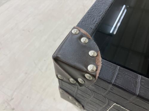 トランク風コンソールテーブル ブラック×シルバー