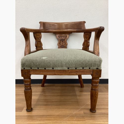 アームチェアー ブラウン 彫刻入り 扇