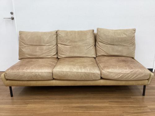 UNICO (ウニコ) 3人掛けソファー ブラウン 総革×アイアン HOXTON 幅179.5㎝