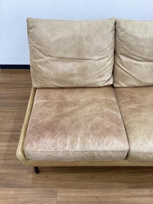 UNICO (ウニコ) 3人掛けソファー ブラウン 総革×アイアン HOXTON 幅179.5㎝