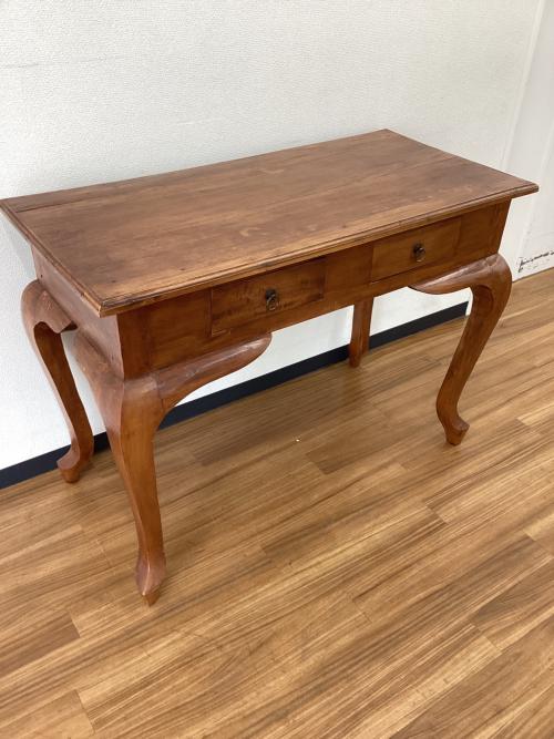 コンソールデスク ブラウン アンティークデザイン　引出し付 天板などシミ・ヒビ割れあり