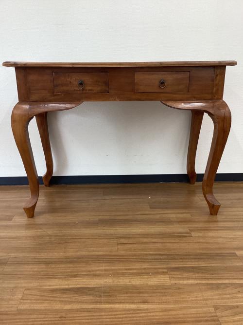 コンソールデスク ブラウン アンティークデザイン　引出し付 天板などシミ・ヒビ割れあり