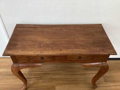 コンソールデスク ブラウン アンティークデザイン　引出し付 天板などシミ・ヒビ割れあり