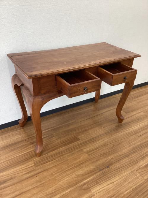 コンソールデスク ブラウン アンティークデザイン　引出し付 天板などシミ・ヒビ割れあり