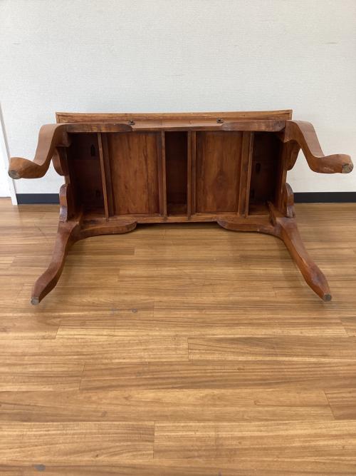 コンソールデスク ブラウン アンティークデザイン　引出し付 天板などシミ・ヒビ割れあり