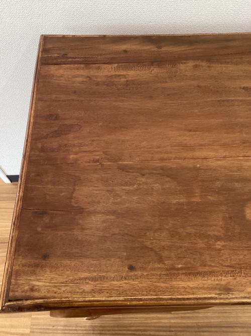 コンソールデスク ブラウン アンティークデザイン　引出し付 天板などシミ・ヒビ割れあり