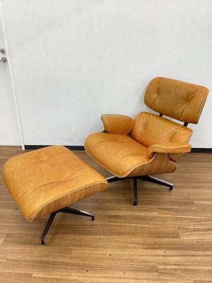 ラウンジチェアー ブラウン リプロダクト品 オットマン付 レザー