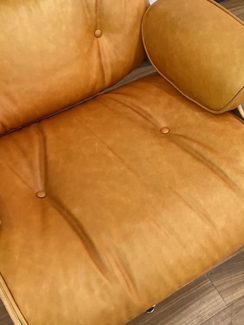 ラウンジチェアー ブラウン リプロダクト品 オットマン付 レザー