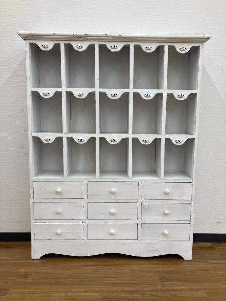 キャビネット アンティーク風家具 ビンテージ加工 ホワイト NUMBERS