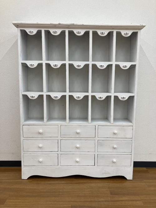 キャビネット アンティーク風家具 ビンテージ加工 ホワイト NUMBERS CABINET